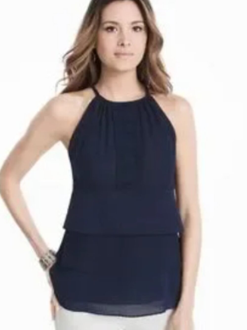 White House Black Market Admiral Blue lace halter top Layered Jacquard Shell